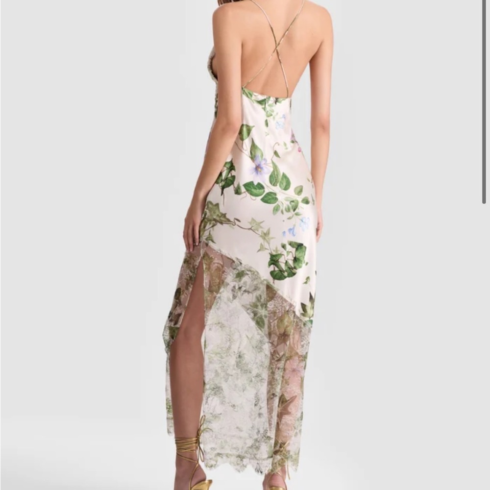 Alice + Olivia Claudia Dress in Green and Cream - Picture 2 of 5